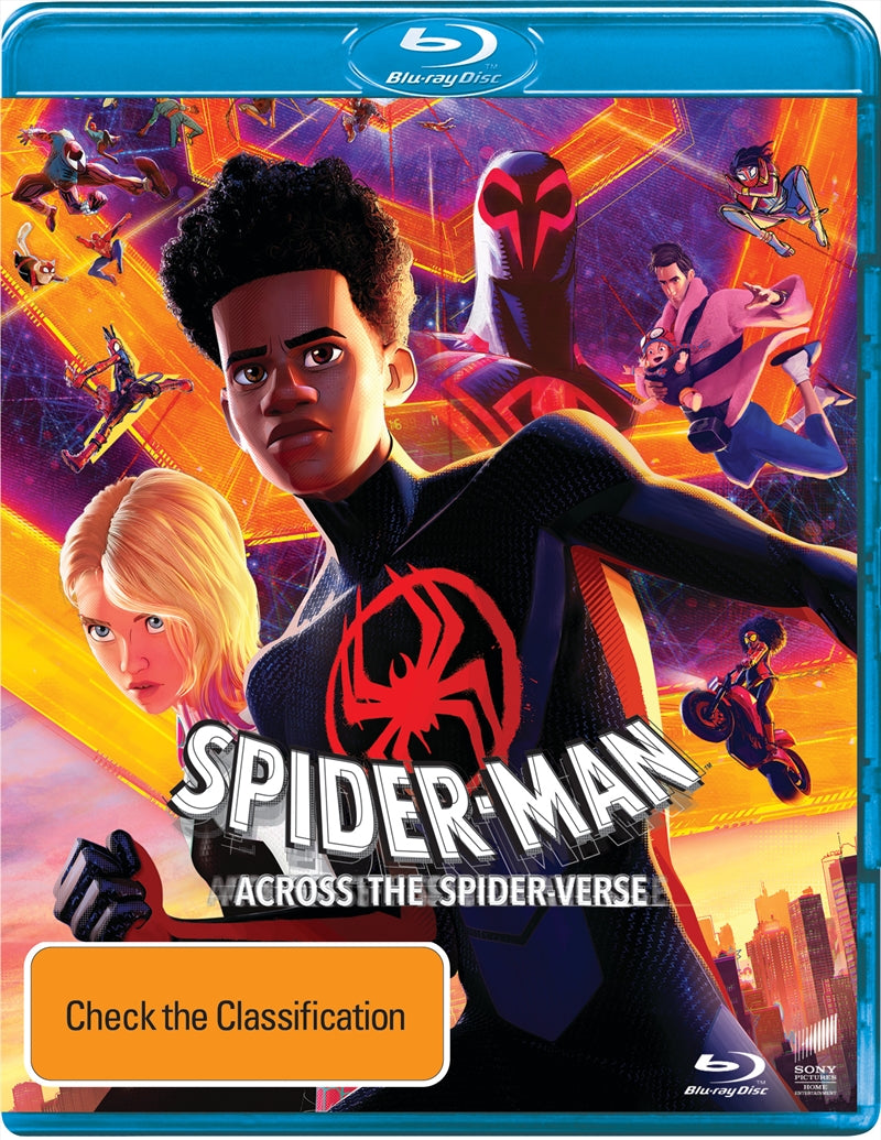 Spider-Man - Across The Spiderverse Blu-ray cover featuring Miles Morales and Gwen Stacy in a vibrant Multiverse setting.