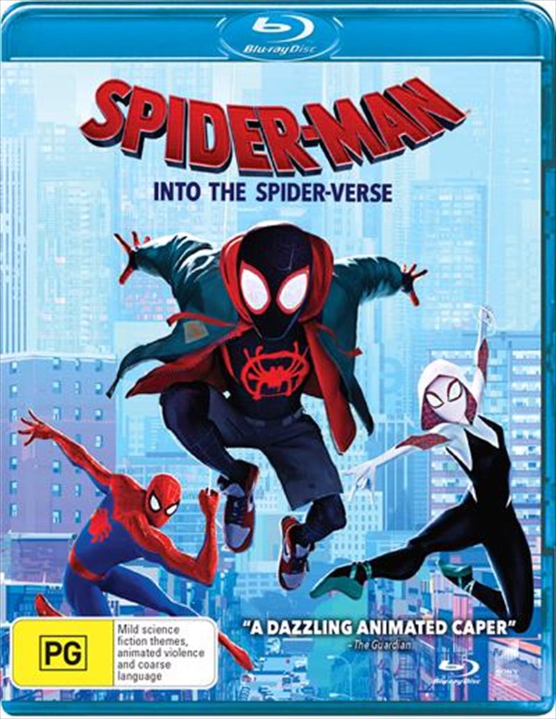 Spider-Man: Into The Spider-Verse Blu-ray cover featuring Miles Morales in a vibrant comic-style design.