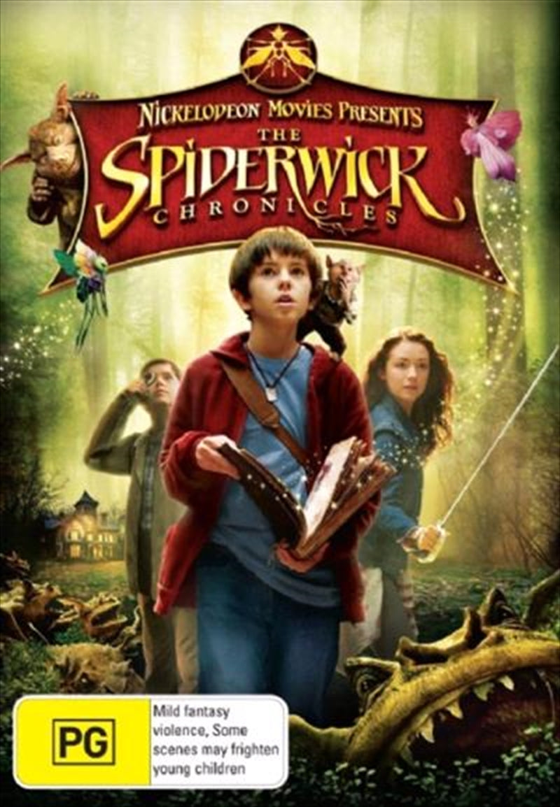 The Spiderwick Chronicles DVD cover featuring the Grace children and magical creatures in a vibrant fantasy setting.