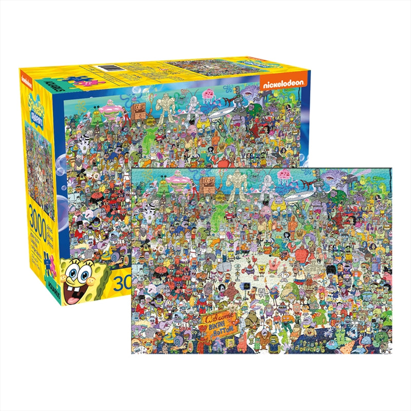 Spongebob Squarepants 3000 Piece Puzzle featuring colorful characters from Bikini Bottom, showcasing vibrant artwork and intricate design.