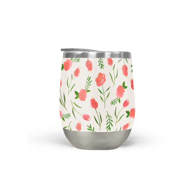 A stylish Spring Watercolor Wine Tumbler featuring a vibrant watercolor design, perfect for outdoor use and made of stainless steel.