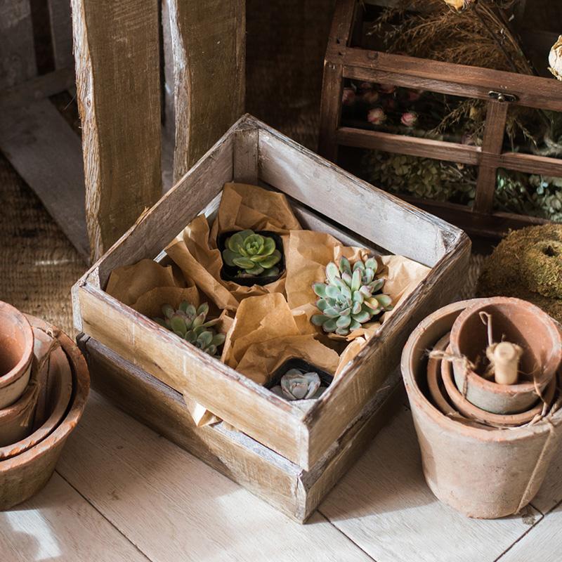 Square Cube Solid Wood Crates in three sizes, showcasing natural wood finish and sturdy design.