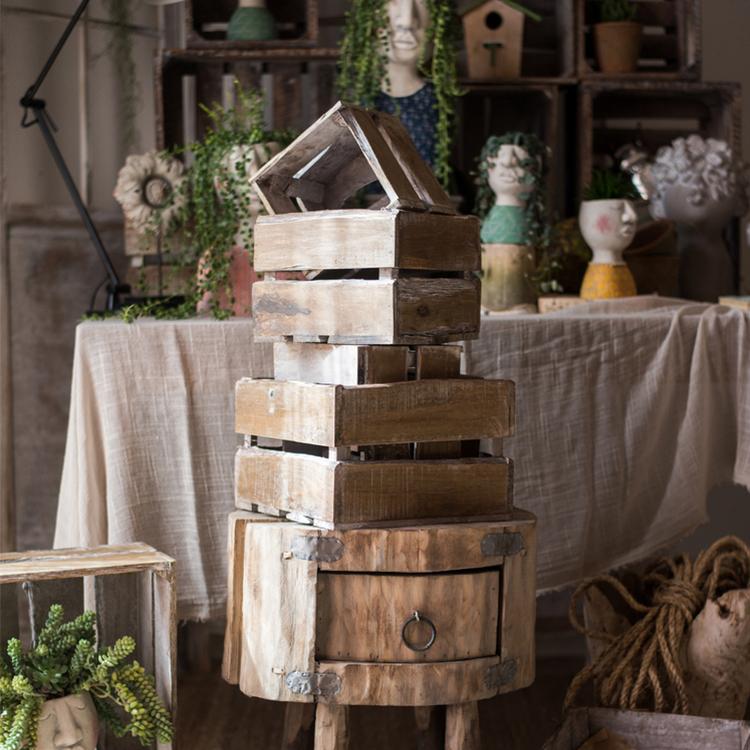 Square Cube Solid Wood Crates in three sizes, showcasing natural wood finish and sturdy design.