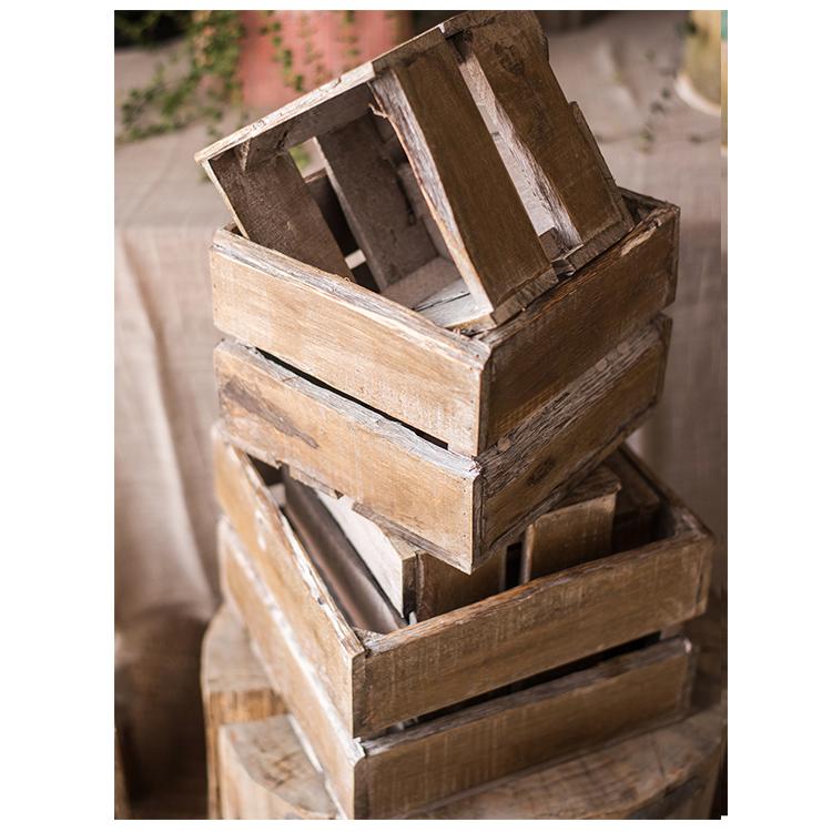 Square Cube Solid Wood Crates in three sizes, showcasing natural wood finish and sturdy design.