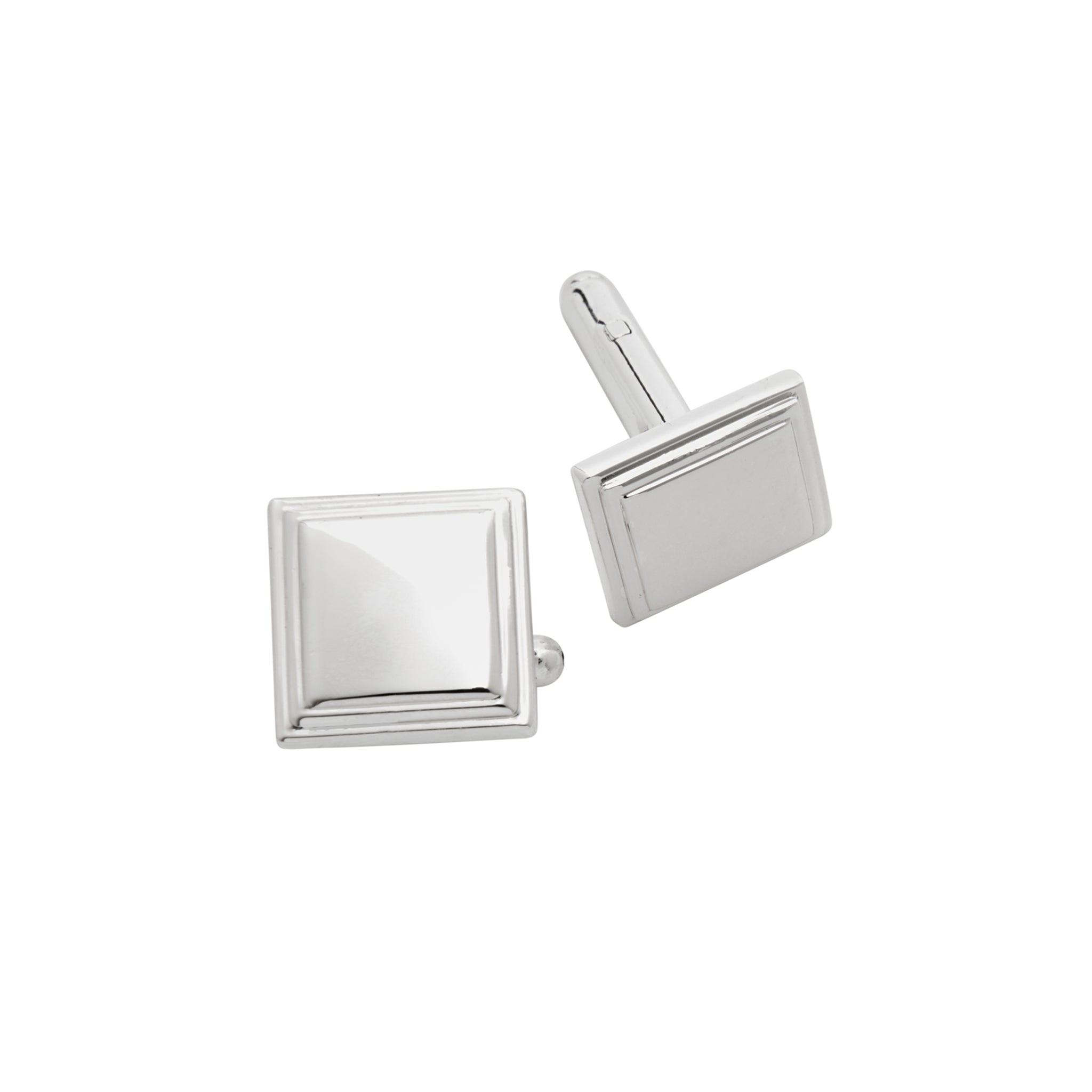 Elegant square cuff links with a palladium finish, displayed in a black gift box.