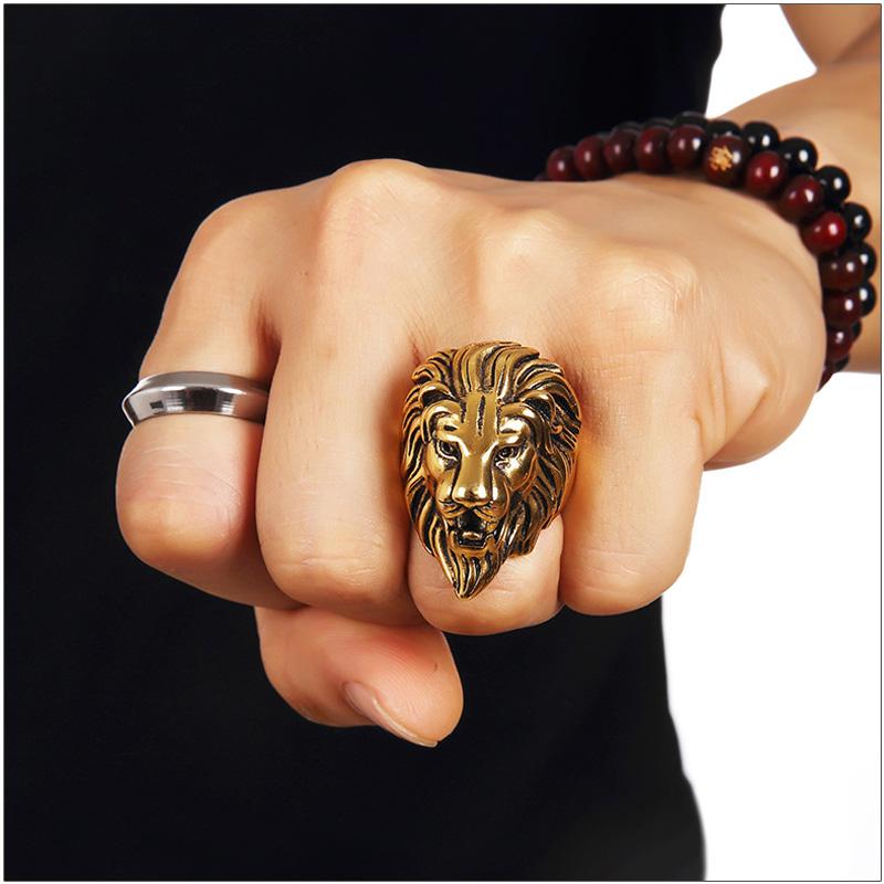 Stainless Steel High Quality Lion Face Hip Hop Ring for Men and Women, featuring intricate lion face design and 18K gold plating.