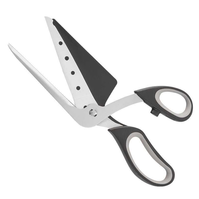 Stainless Steel Pizza Scissors with ergonomic rubber grip, ideal for slicing pizza effortlessly.