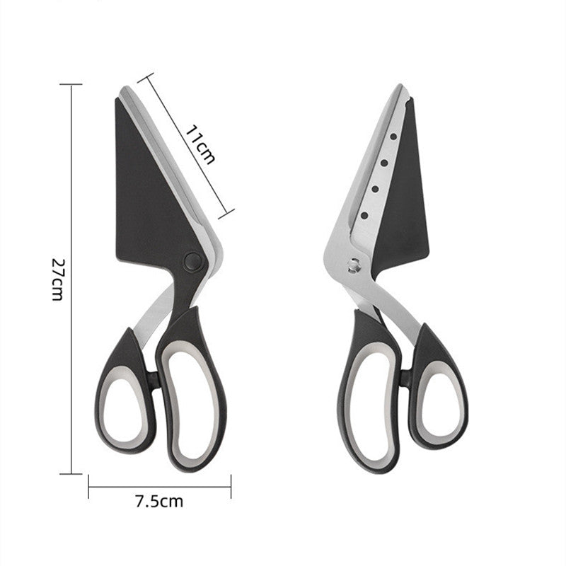 Stainless Steel Pizza Scissors with ergonomic rubber grip, ideal for slicing pizza effortlessly.