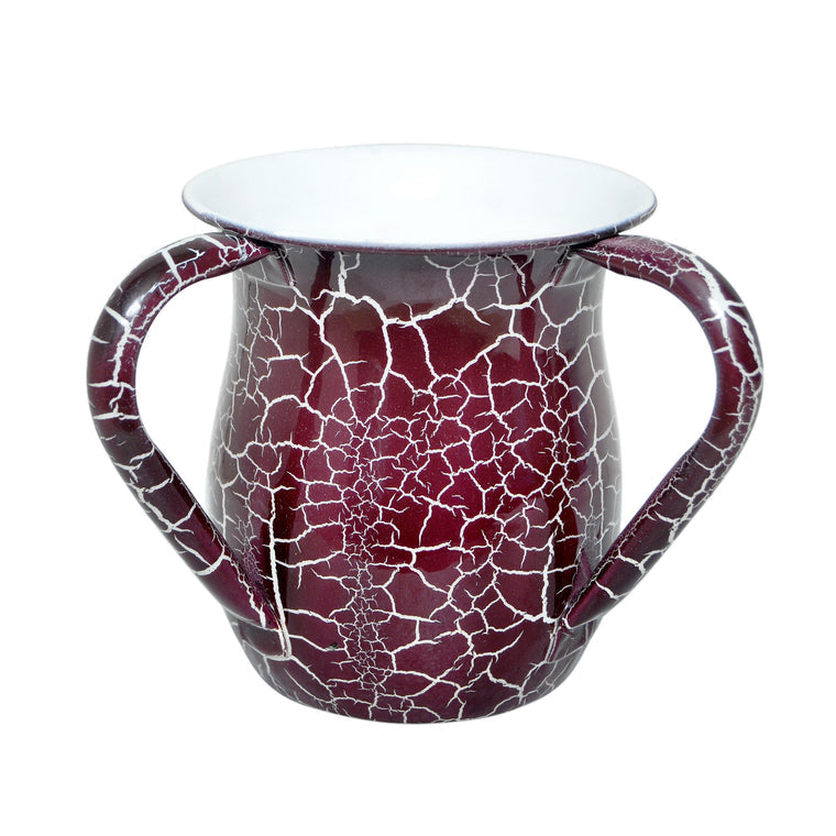 A modern stainless steel wash cup with a white cracked marble design, perfect for kitchen or bathroom use.