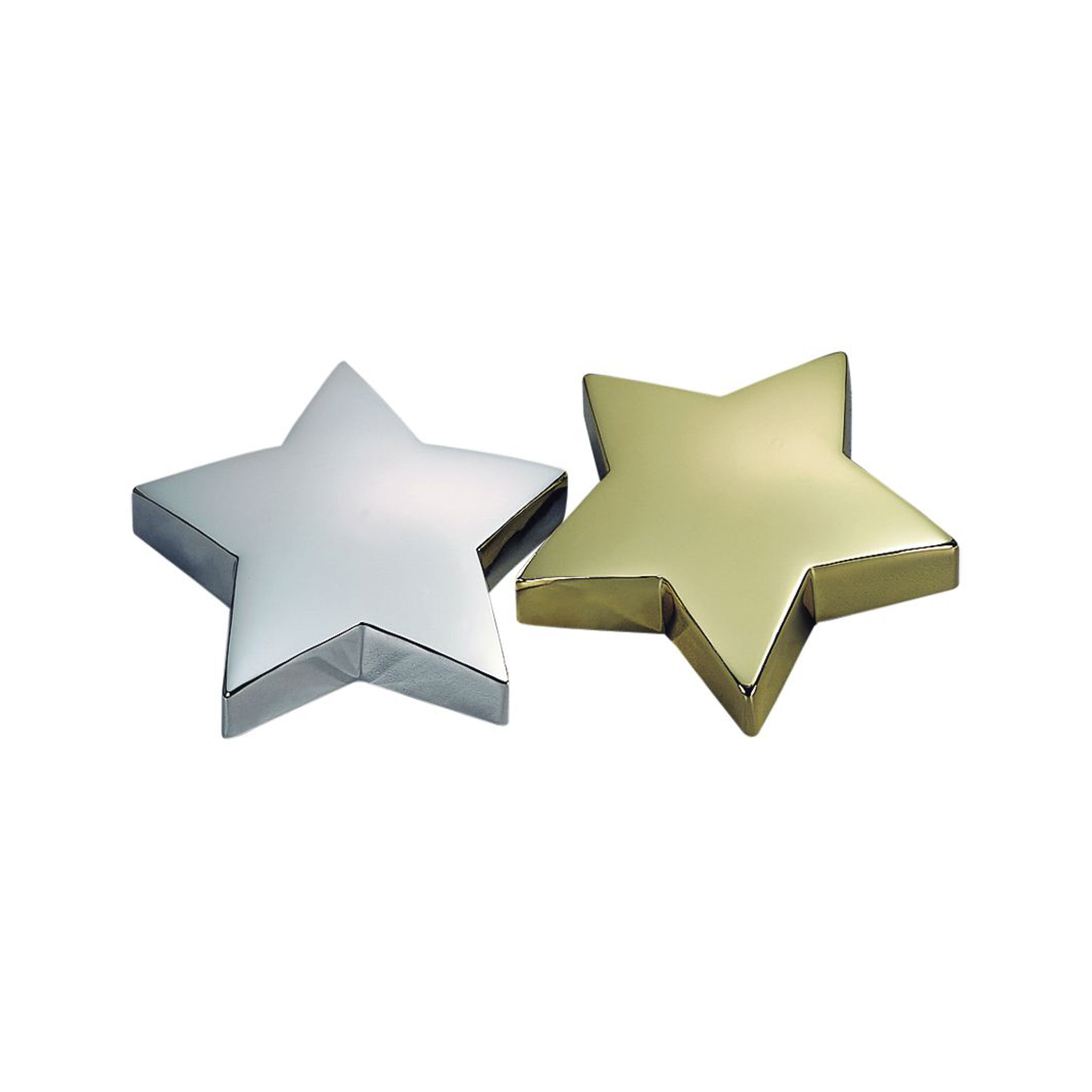 Gold star shaped paperweight made of brass, elegantly designed for awards and recognition.