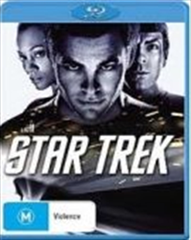 Star Trek (2009) Blu-ray cover featuring the U.S.S. Enterprise and main characters Kirk and Spock.