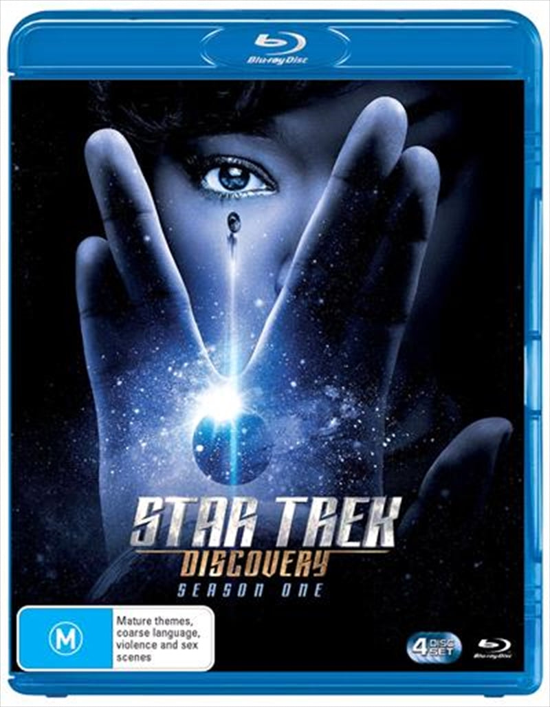 Star Trek: Discovery Season 1 Blu-ray box set featuring vibrant artwork and iconic characters.