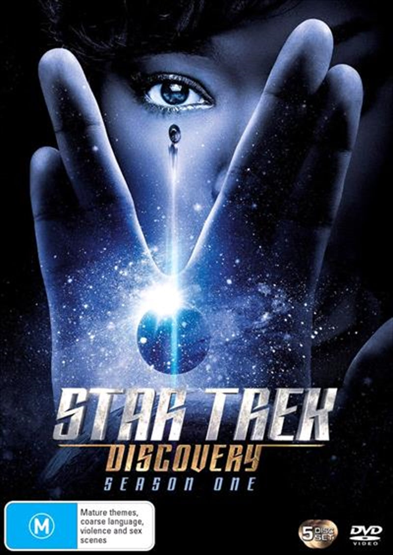 Star Trek Discovery Season 1 DVD cover featuring the USS Discovery spaceship and main characters.