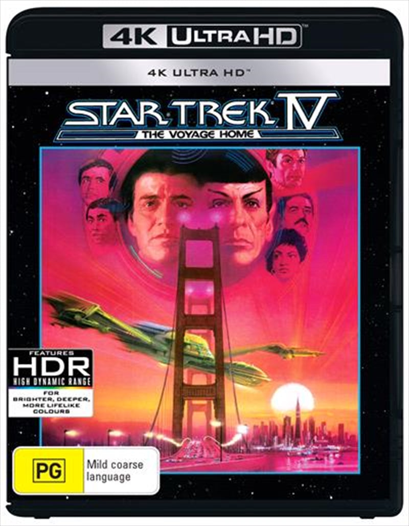 Star Trek IV - The Voyage Home UHD cover featuring Kirk and crew in 1986 San Francisco.