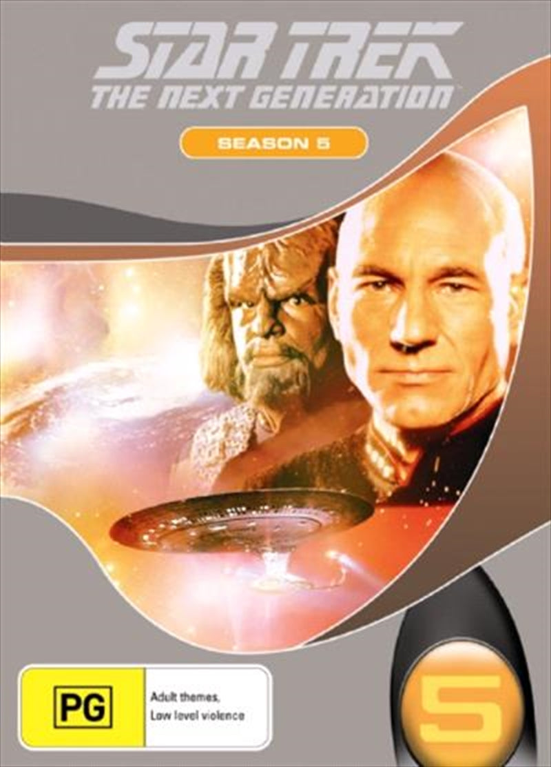 Star Trek: The Next Generation Season 5 DVD Box Set with new packaging, showcasing the iconic characters and starship.