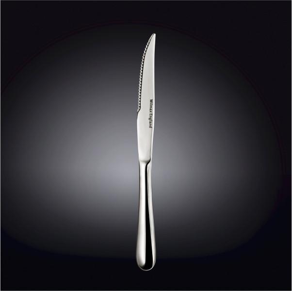 WILMAX 9.25 inch steak knife with high polish stainless steel finish and finely balanced handle, ideal for elegant dining.