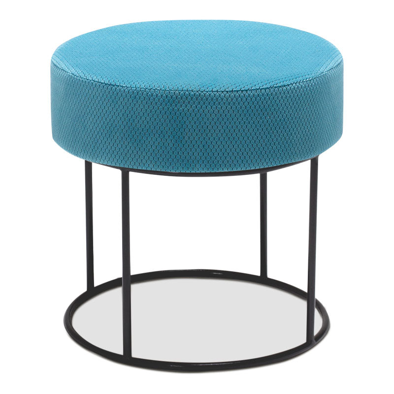 Stool BAYER in blue fabric with a metal frame, dimensions 40x40x40 cm, ideal for home and professional use.