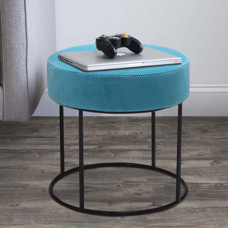 Stool BAYER in blue fabric with a metal frame, dimensions 40x40x40 cm, ideal for home and professional use.