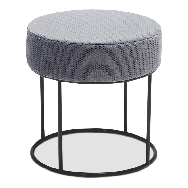 Set of two grey fabric stools with metal frames, measuring 40x40x40 cm, ideal for home and professional use.