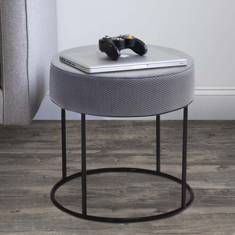 Set of two grey fabric stools with metal frames, measuring 40x40x40 cm, ideal for home and professional use.