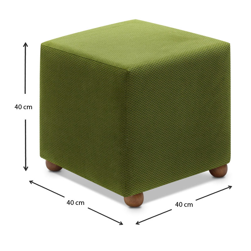 Stylish green Stool ENIGMA with natural beech wood legs, perfect for home or office use.