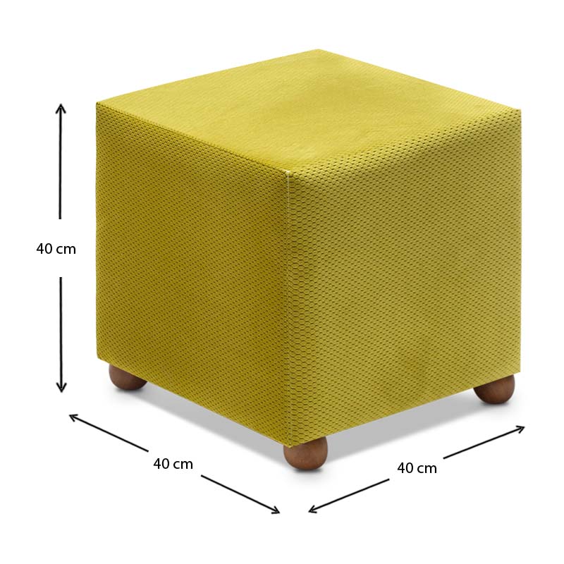 Stylish olive fabric stool with natural beech wood legs, 40x40x40 cm.