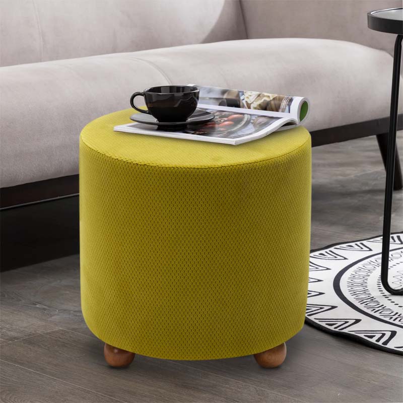 Olive Stool HAMBURG with natural beech wood legs, 40x40x40cm dimensions, showcasing premium fabric and modern design.