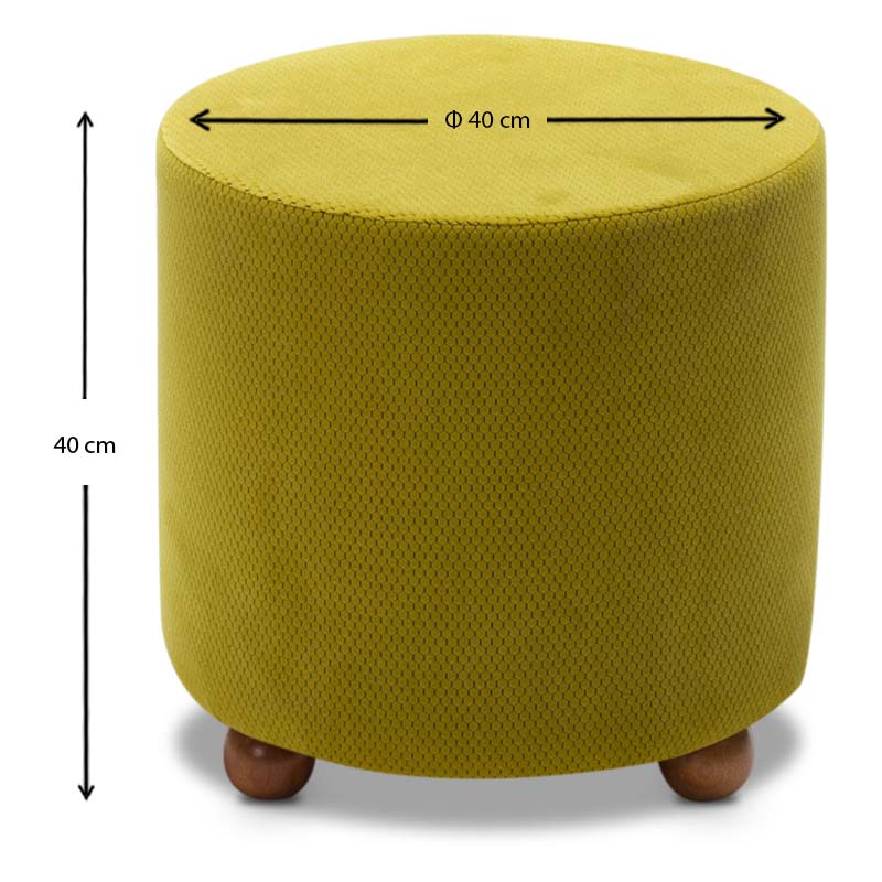 Olive Stool HAMBURG with natural beech wood legs, 40x40x40cm dimensions, showcasing premium fabric and modern design.