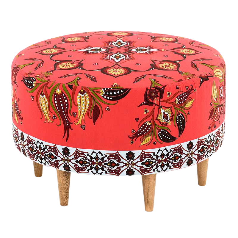 Multicolor Stool MAMBA with durable fabric and natural beech MDF legs, dimensions 65x65x40 cm.