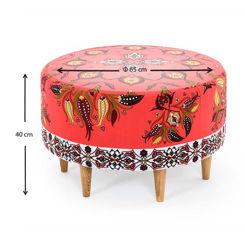 Multicolor Stool MAMBA with durable fabric and natural beech MDF legs, dimensions 65x65x40 cm.