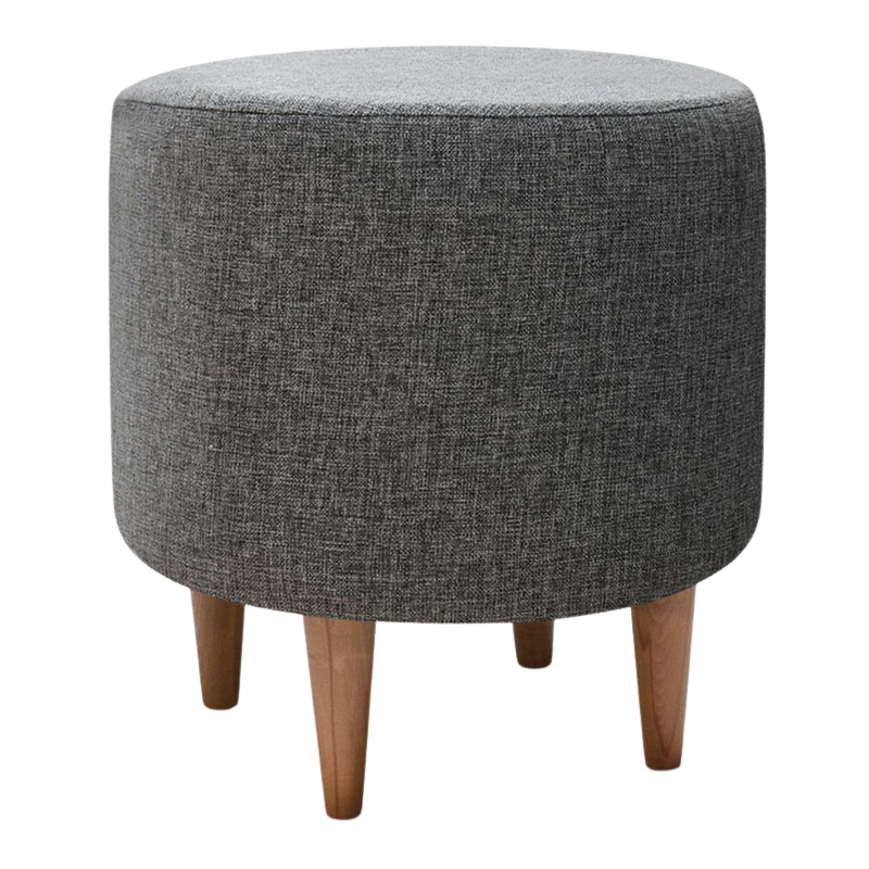 Stylish grey fabric stool with natural beech wood legs, dimensions 40x40x42cm.