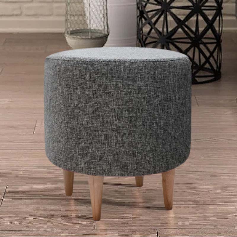 Stylish grey fabric stool with natural beech wood legs, dimensions 40x40x42cm.