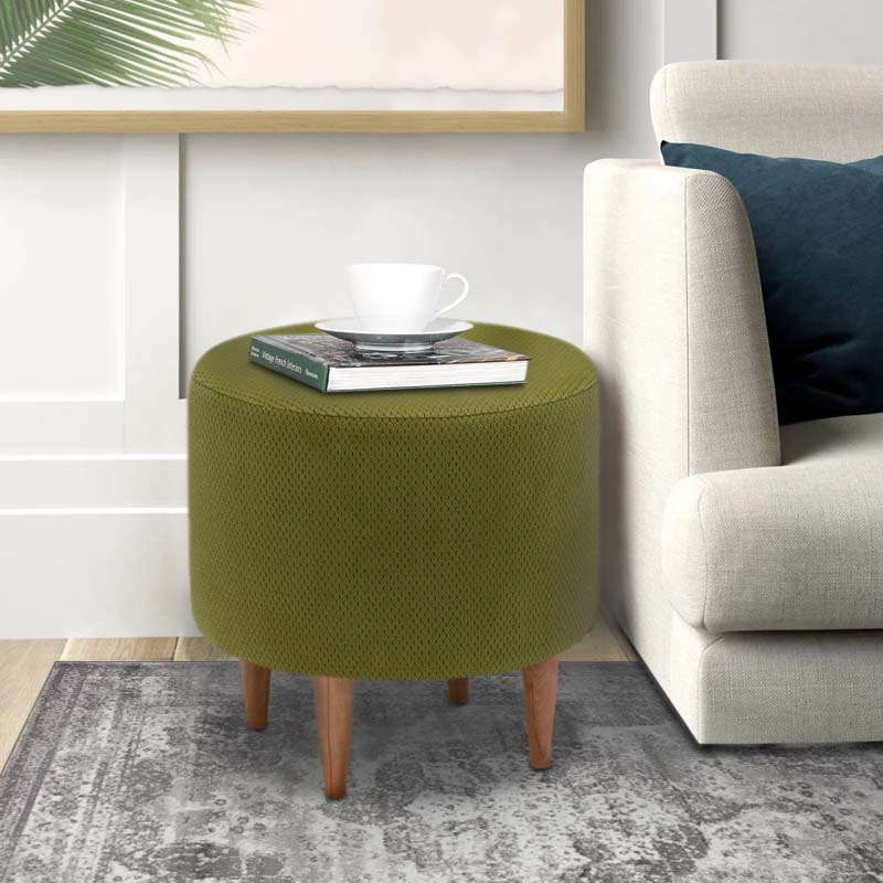 Stylish green Stool NORDIC with natural beech legs, 40x40x40cm.