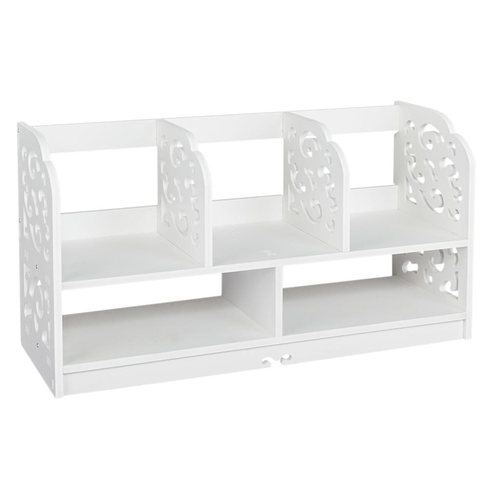 Large white bookshelf made of wood-plastic board with three rows for books and decor, featuring a minimalist modern design.