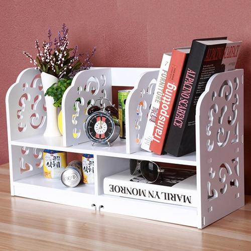 Large white bookshelf made of wood-plastic board with three rows for books and decor, featuring a minimalist modern design.