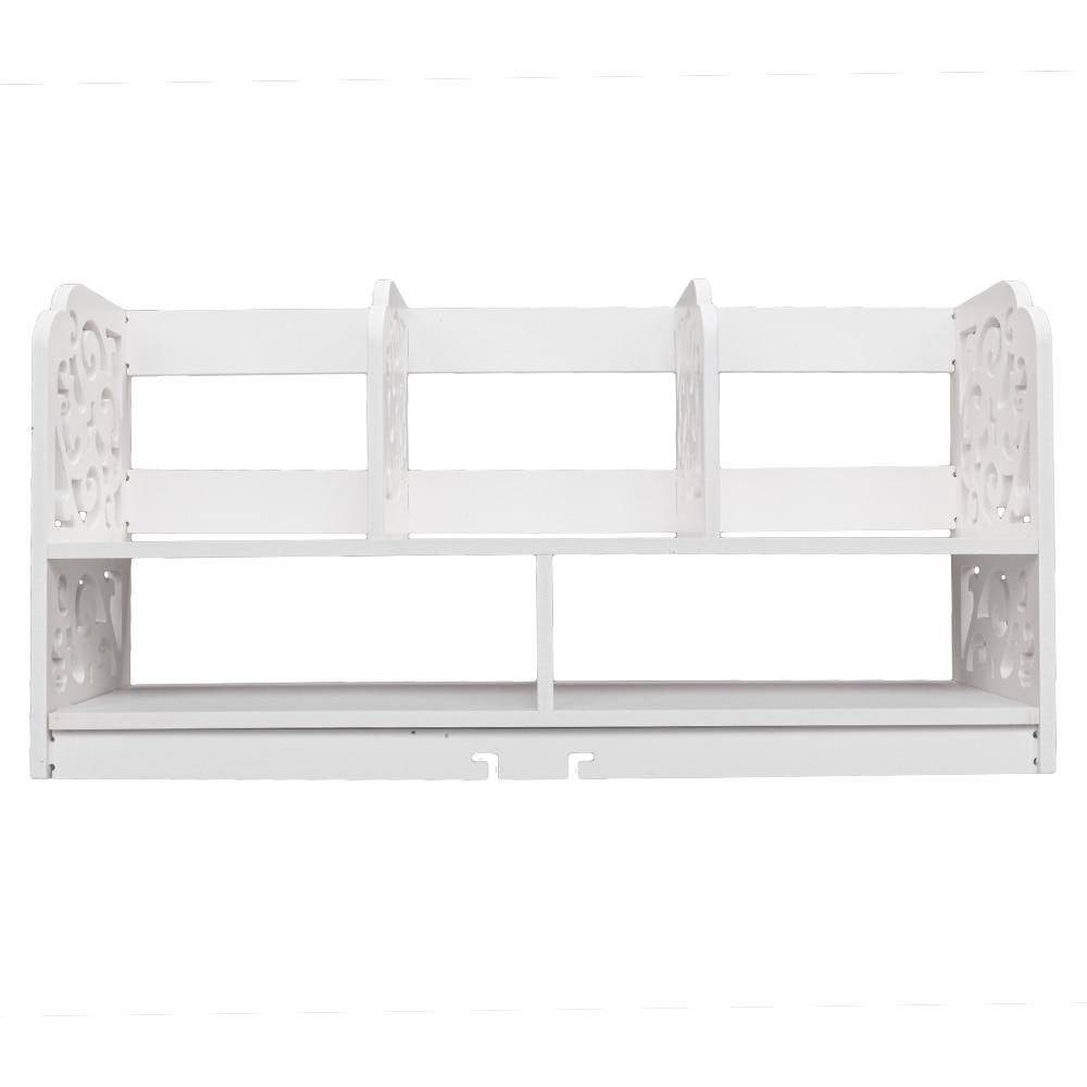 Large white bookshelf made of wood-plastic board with three rows for books and decor, featuring a minimalist modern design.