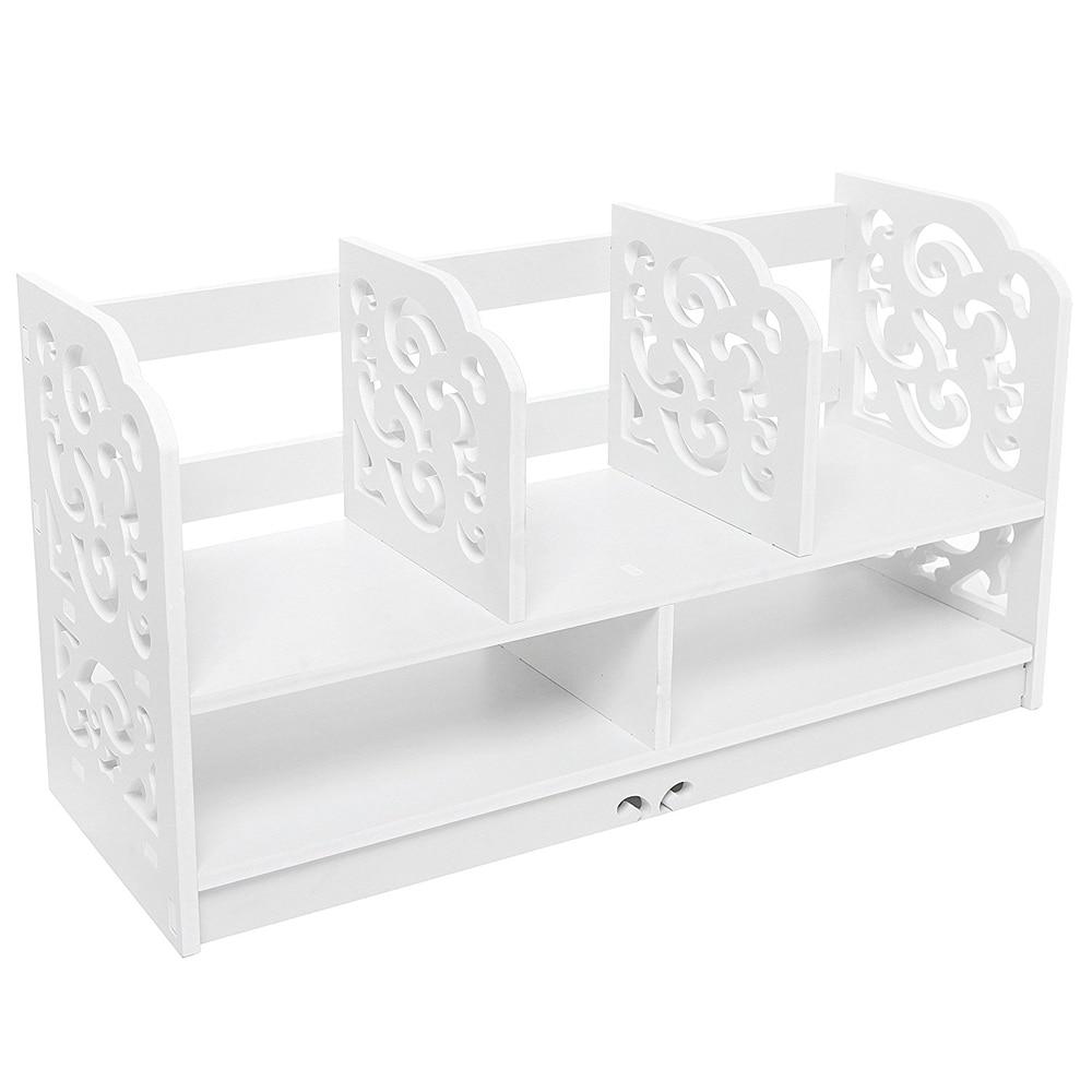 Large white bookshelf made of wood-plastic board with three rows for books and decor, featuring a minimalist modern design.