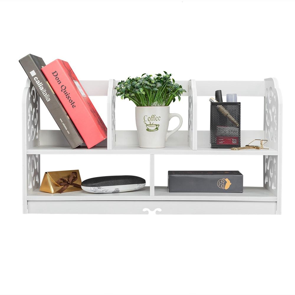 Large white bookshelf made of wood-plastic board with three rows for books and decor, featuring a minimalist modern design.