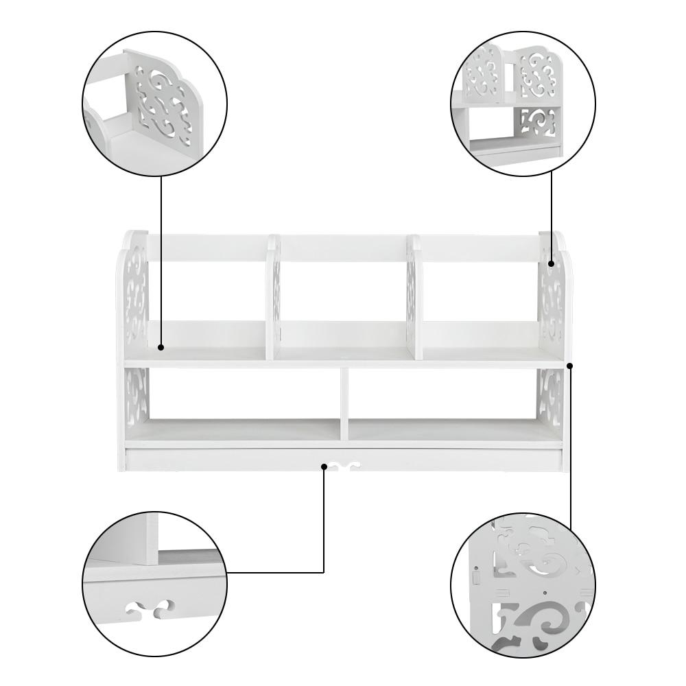 Large white bookshelf made of wood-plastic board with three rows for books and decor, featuring a minimalist modern design.