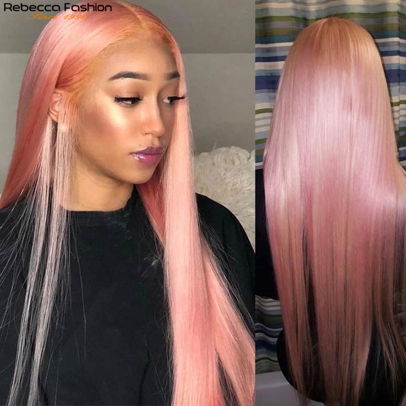 Straight Human Hair Pink Wig made from Peruvian Remy hair with transparent lace, showcasing its vibrant color and natural straight texture.