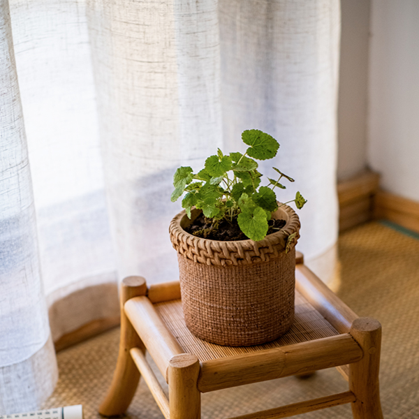 Straw Looking Concrete Planter in khaki color, showcasing its unique straw-like texture and drainage hole.