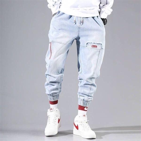 Stylish Streetwear Hip Hop Men's Cargo Joggers with elastic waist and multiple pockets, perfect for casual outings.