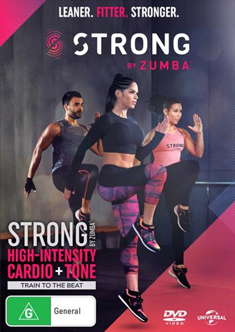 Strong By Zumba DVD cover featuring vibrant colors and energetic design, showcasing a fitness theme.