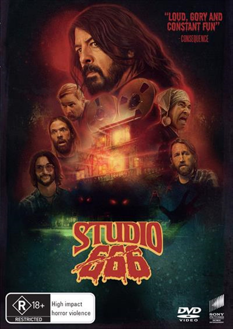 Studio 666 DVD cover featuring Foo Fighters in a spooky mansion setting.