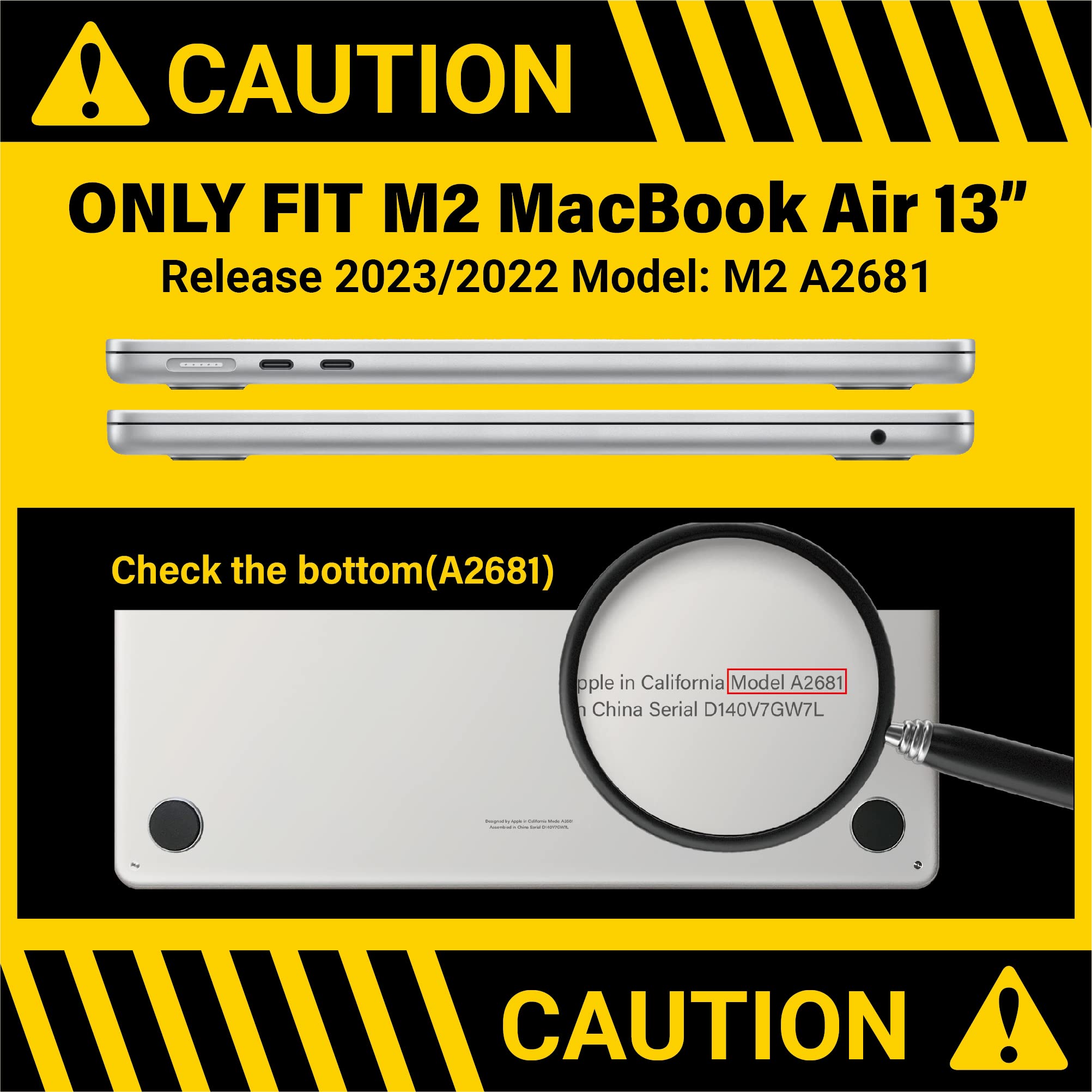 Hard shell case for 2023 MacBook Air 13 inch M2 Model A2681, featuring a frosted design and silicone keyboard cover.