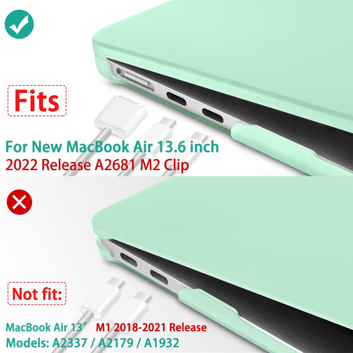 Hard shell case for 2023 MacBook Air 13 inch M2 Model A2681, featuring a frosted design and silicone keyboard cover.