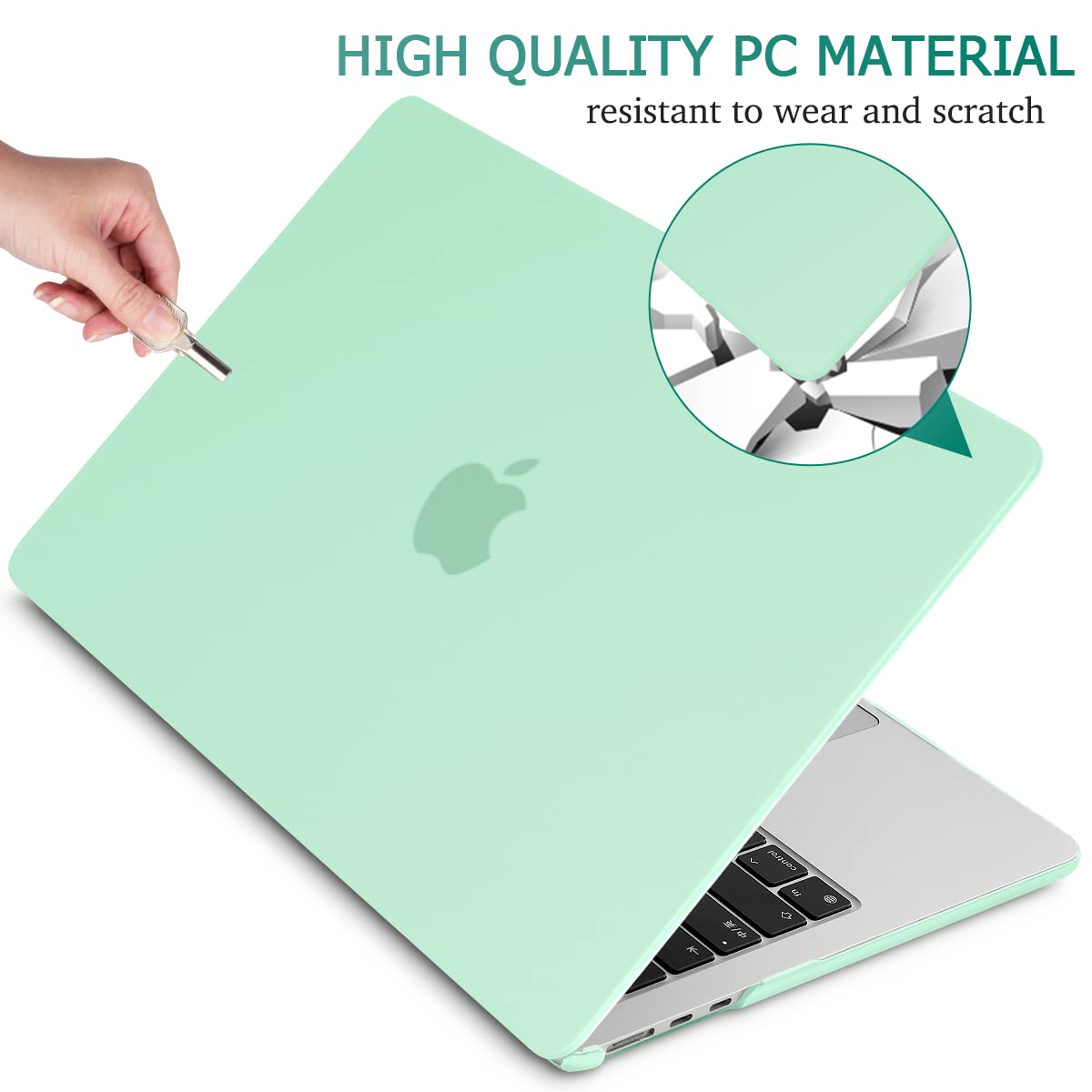 Hard shell case for 2023 MacBook Air 13 inch M2 Model A2681, featuring a frosted design and silicone keyboard cover.