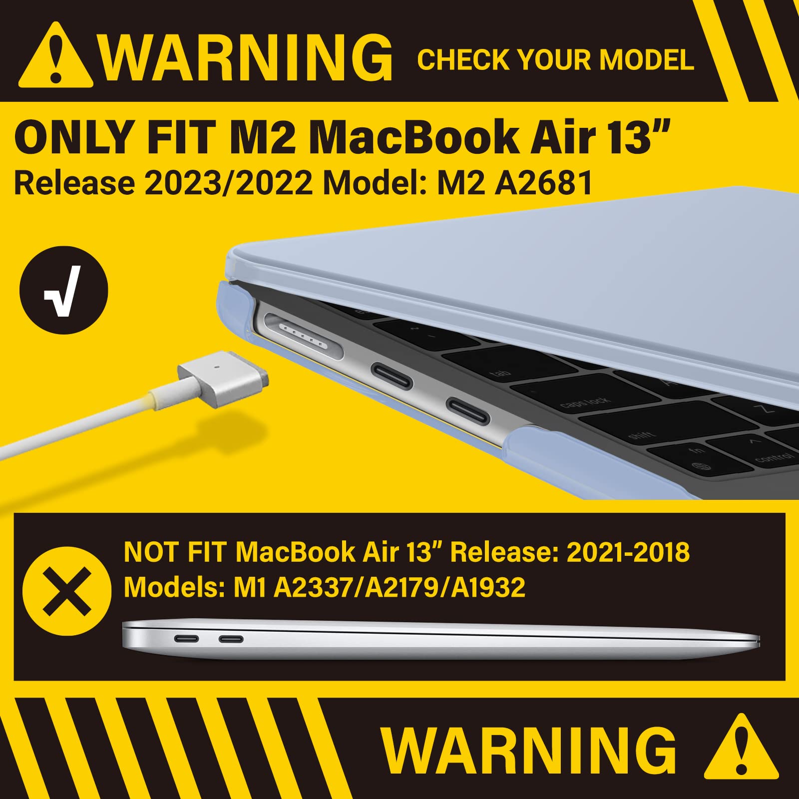 Frosted hard shell case for 2023 MacBook Air 13 inch M2 Model A2681, showcasing its sleek design and protective features.