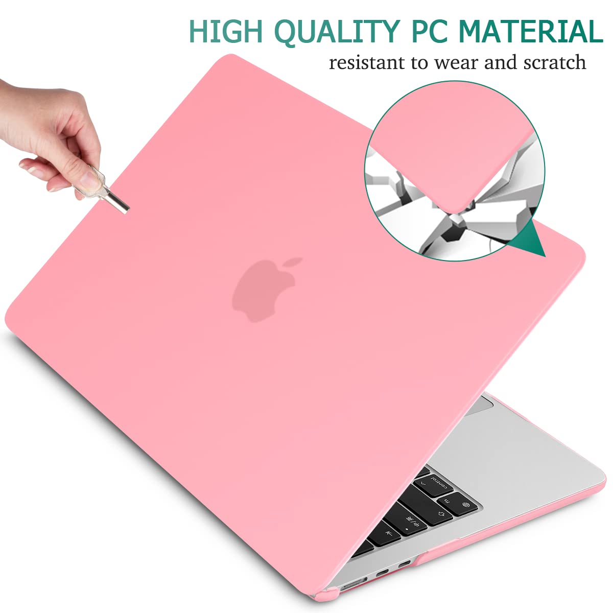 Frosted hard shell case for 2023 MacBook Air 13 inch M2 Model A2681, showcasing its sleek design and protective features.