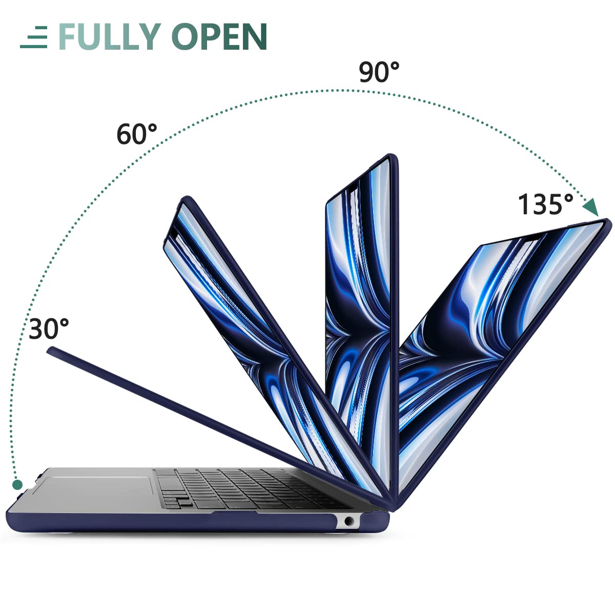 Frosted hard shell case for 2023 MacBook Air 13 inch M2 Model A2681, showcasing its sleek design and protective features.